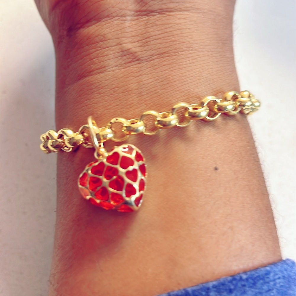 Red Houndstooth Heart Bracelet